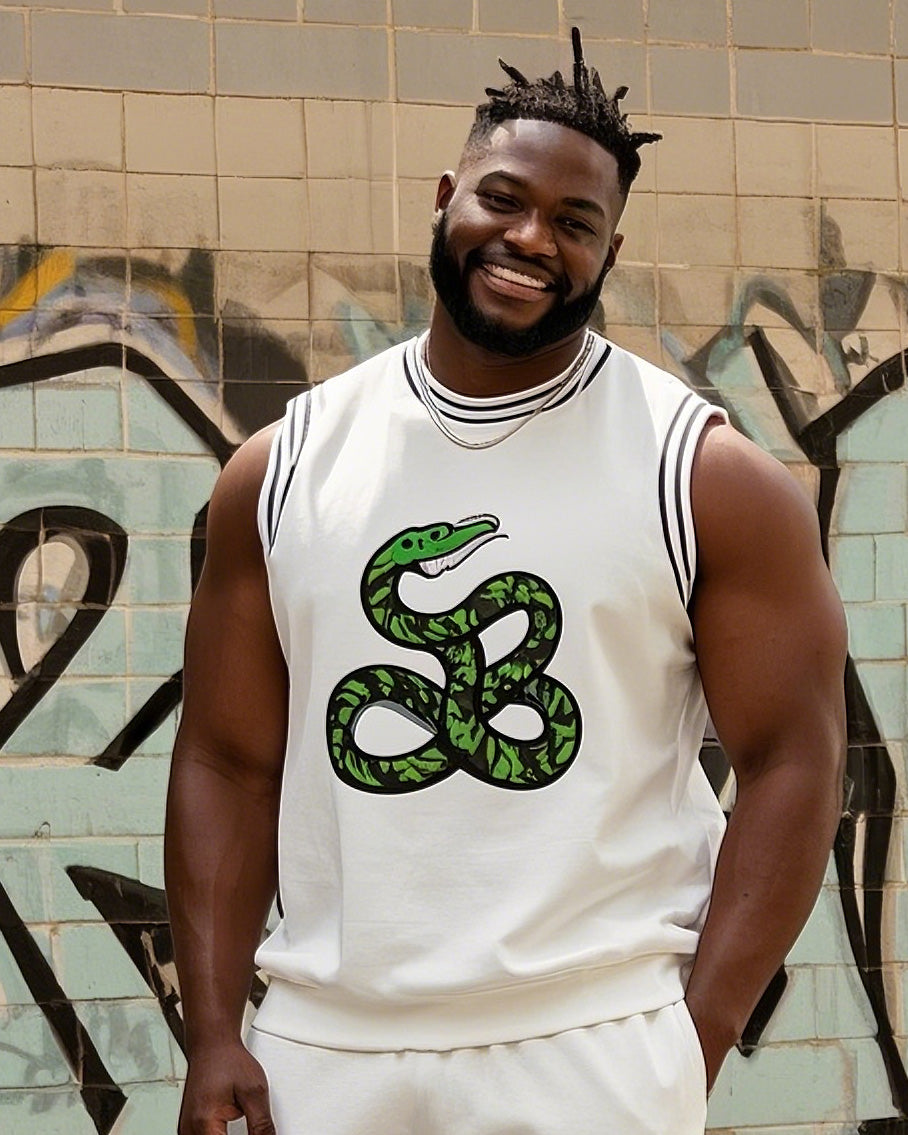 Big & Tall White Streetwear Vest Pants Set for big men view 2