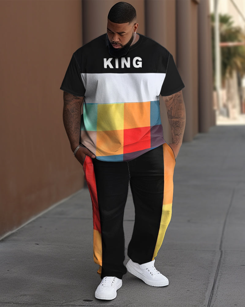 Big & Tall Geometric Graphic T-Shirt Pants Set for big men view 1