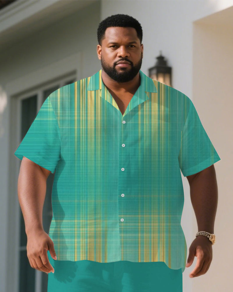 Big & Tall Green Yellow Graphic T-Shirt Shorts Set for big men view 2