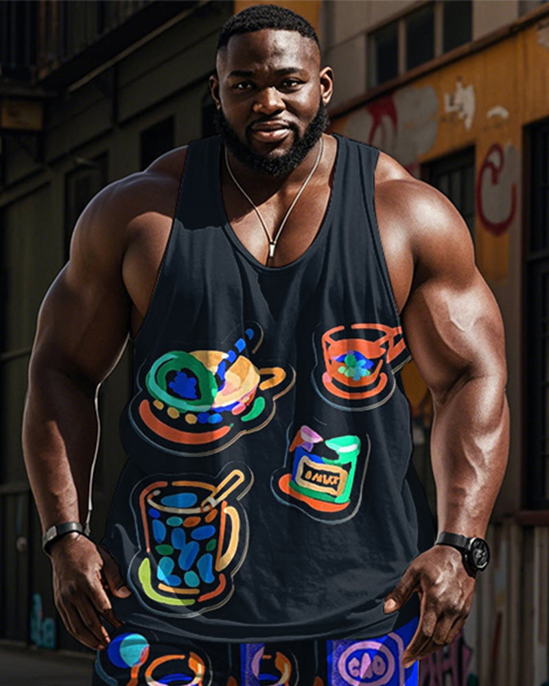 Big & Tall Graffiti Streetwear Vest Pants Set for big men view 2