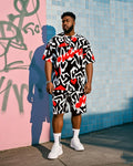 Big & Tall Graphic Graffiti T-Shirt Shorts Set for big men view 1