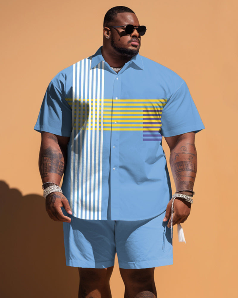 Big & Tall Striped T-Shirt Shorts Set for big men view 1