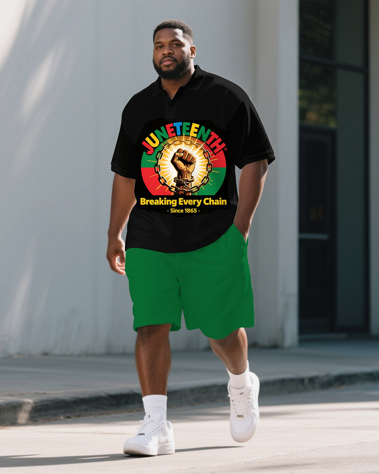 Big & Tall Juneteenth Polo Shorts Set for big men view 1
