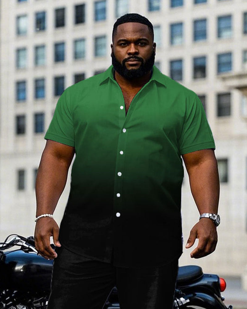 Big & Tall Black Green Gradient T-Shirt Pants Set for big men view 2