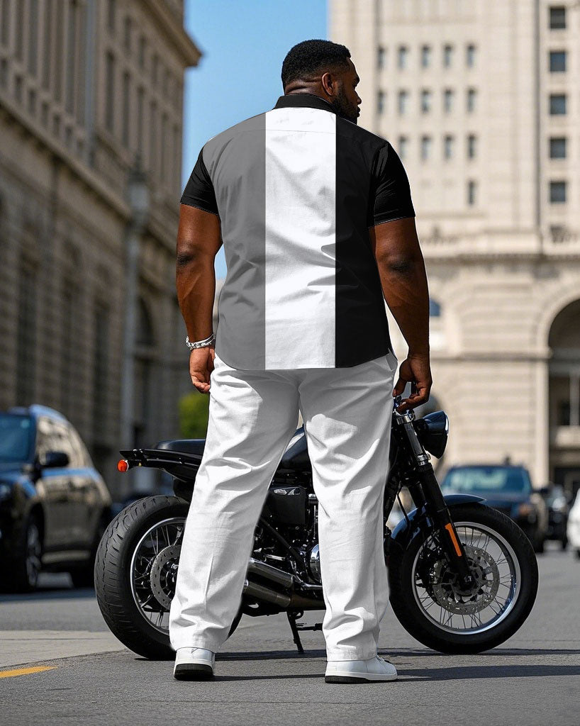 Big & Tall Black White Colorblock T-Shirt Pants Set for big men view 4
