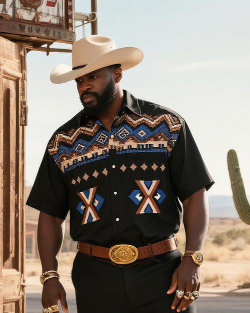 Big & Tall Western Geometric T-Shirt Pants Set for big men view 2
