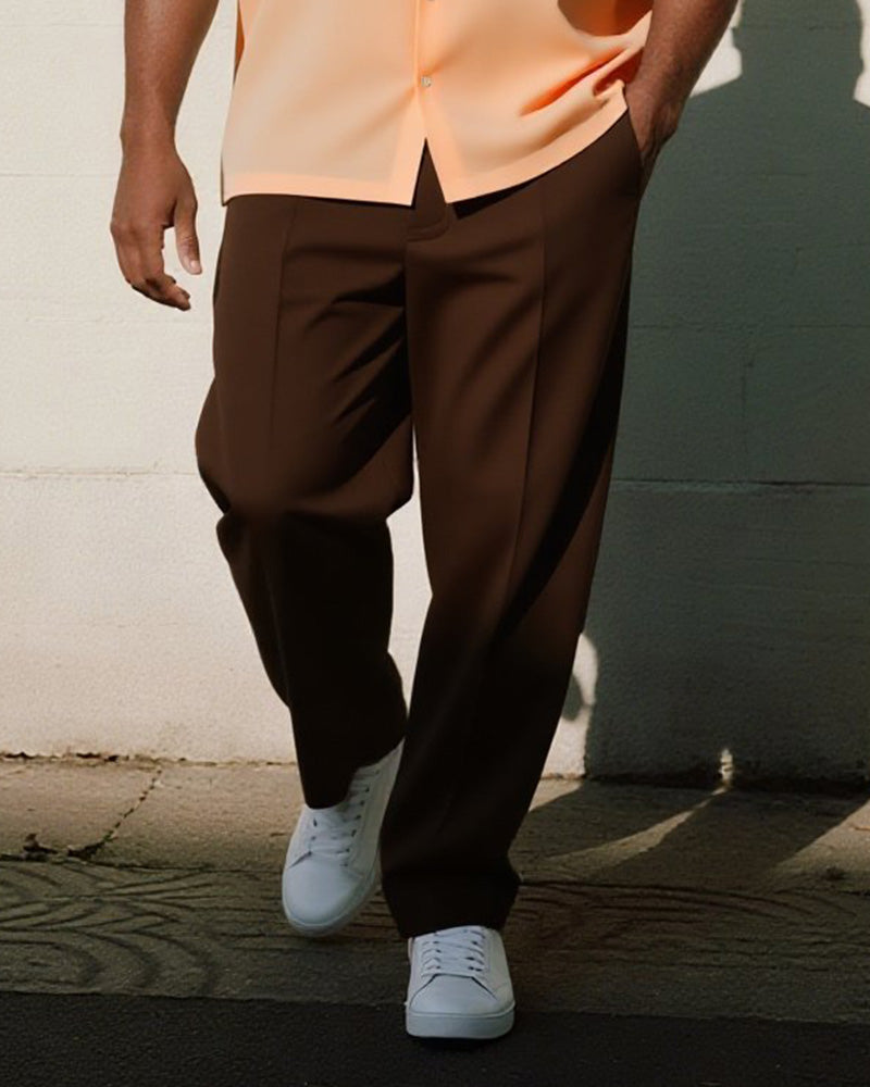 Big & Tall Orange Colorblock T-Shirt Pants Set for big men view 3