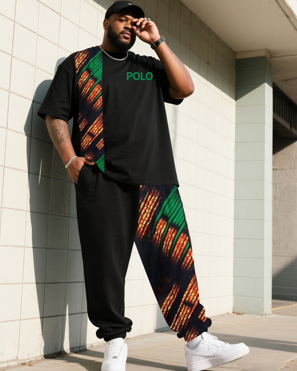 Big & Tall Patchwork Two-piece Set for big men view 1