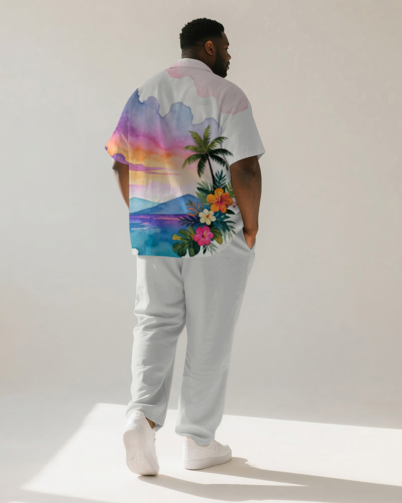 Big & Tall Purple Hawaiian T-Shirt Pants Set for big men view 4