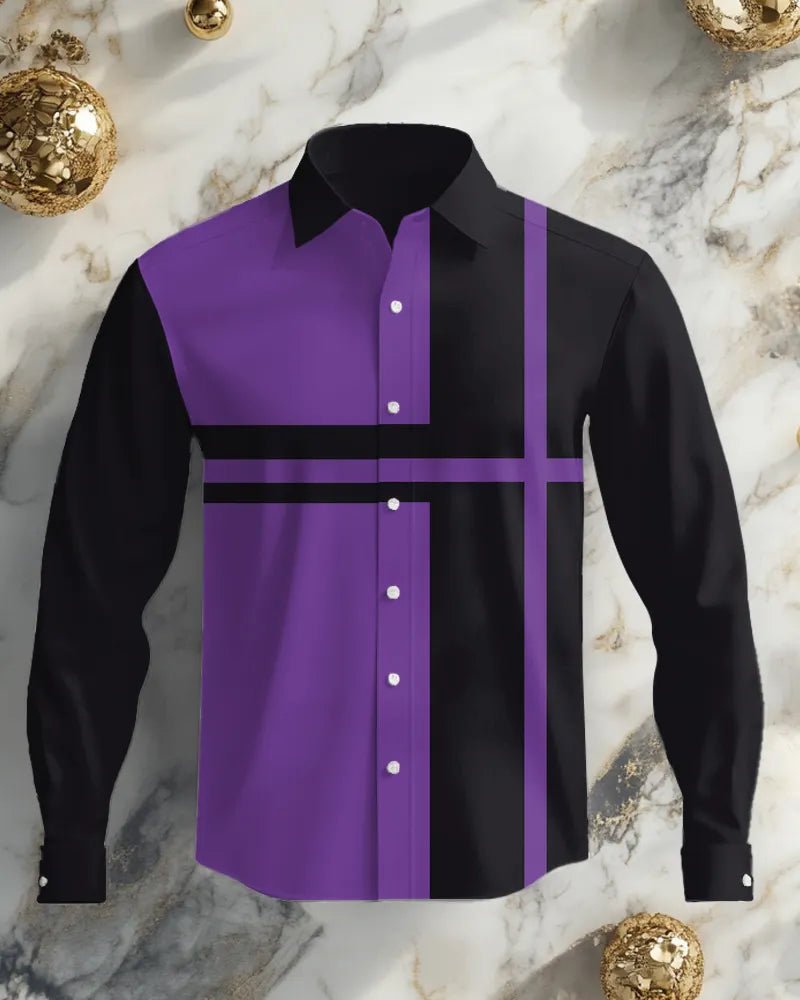 Big & Tall Purple Striped Long Sleeve Shirt for big men view 2