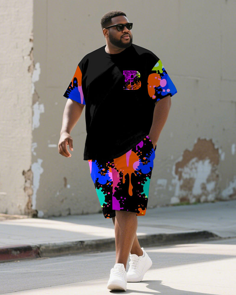 Big & Tall Graphic Graffiti T-Shirt Shorts Set for big men view 1