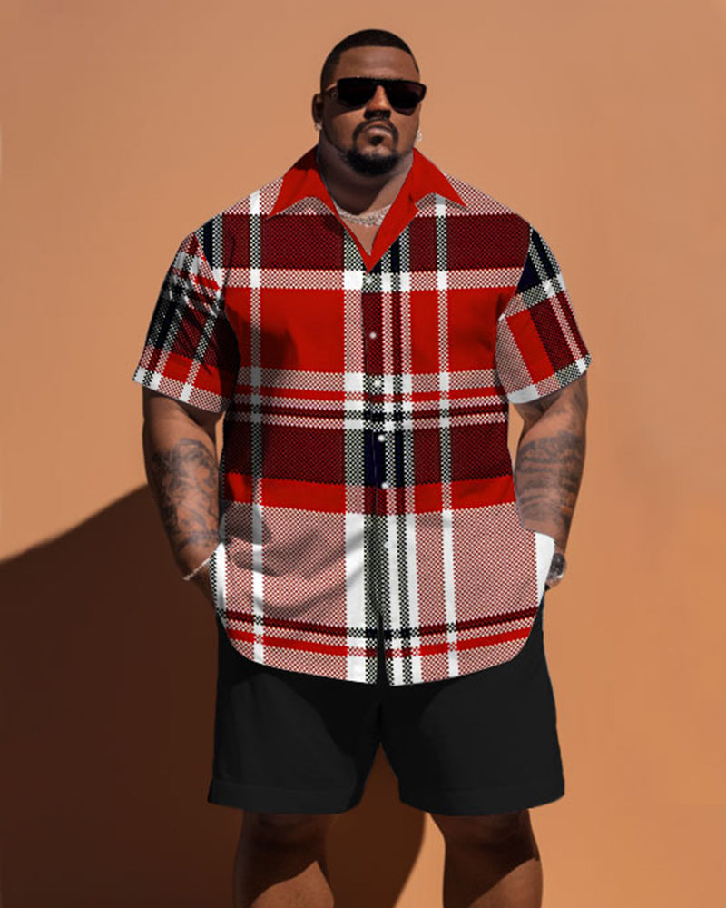Big & Tall Red Plaid T-Shirt Shorts Set for big men view 1