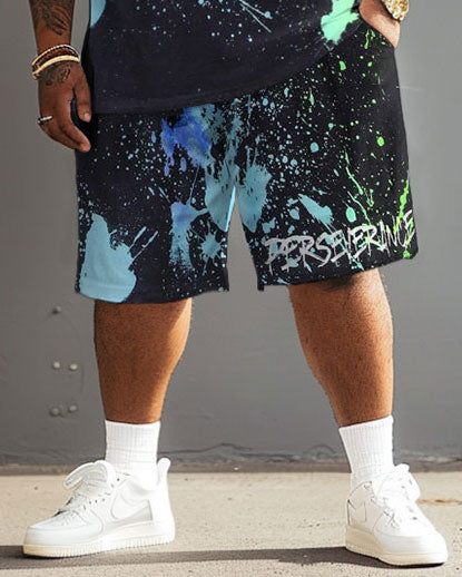 Big & Tall Graphic Streetwear T-Shirt Shorts Set for big men view 4