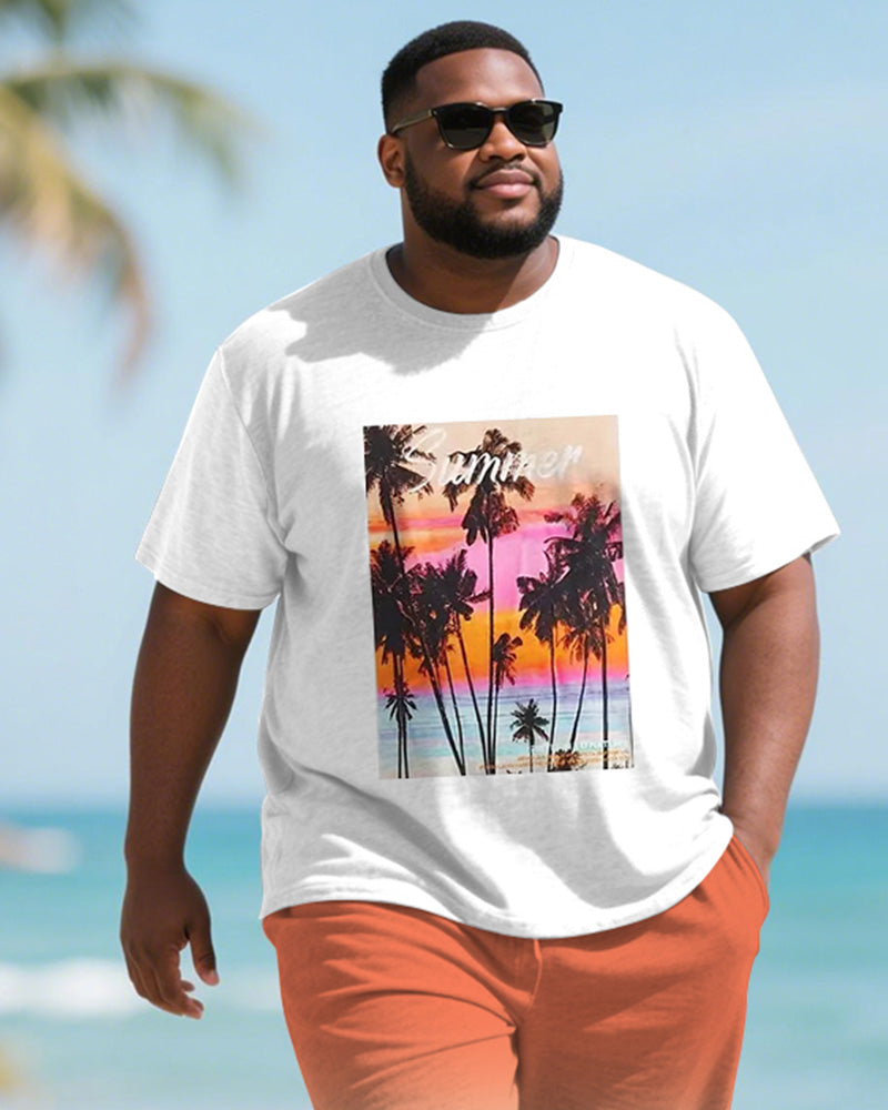 Big & Tall Orange Hawaiian T-Shirt Shorts Set for big men view 1