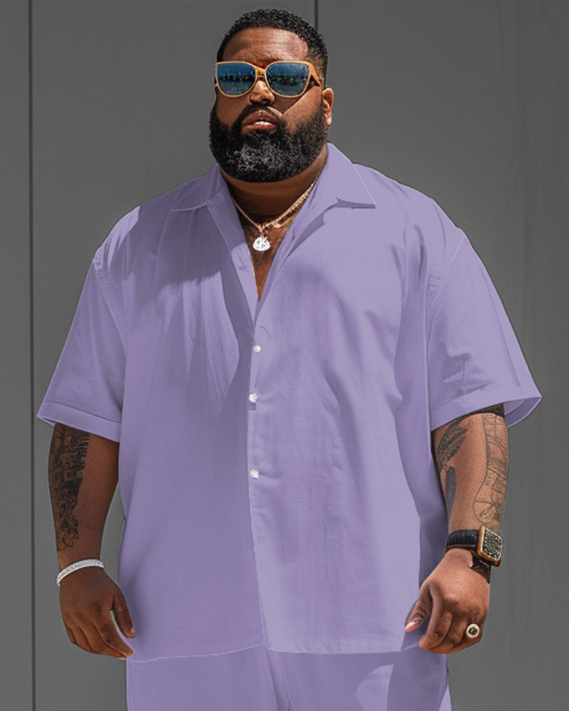 Big & Tall Purple Solid Color T-Shirt Shorts Set for big men view 2