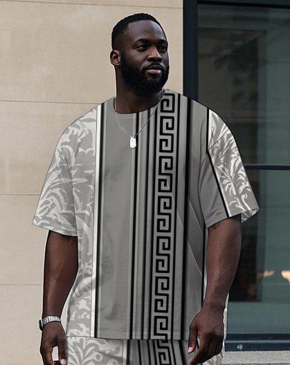 Big & Tall Geometric Floral T-Shirt Pants Set for big men view 2
