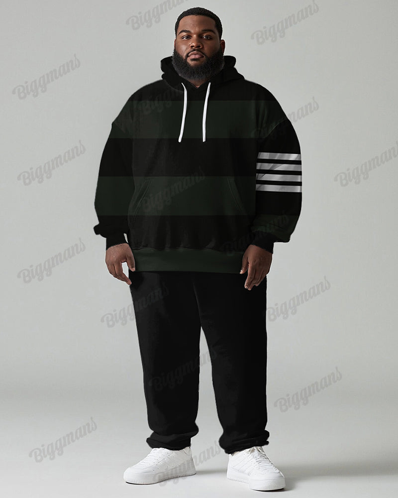 Big & Tall Striped Patchwork Hoodie Sweatpants Set for big men view 1