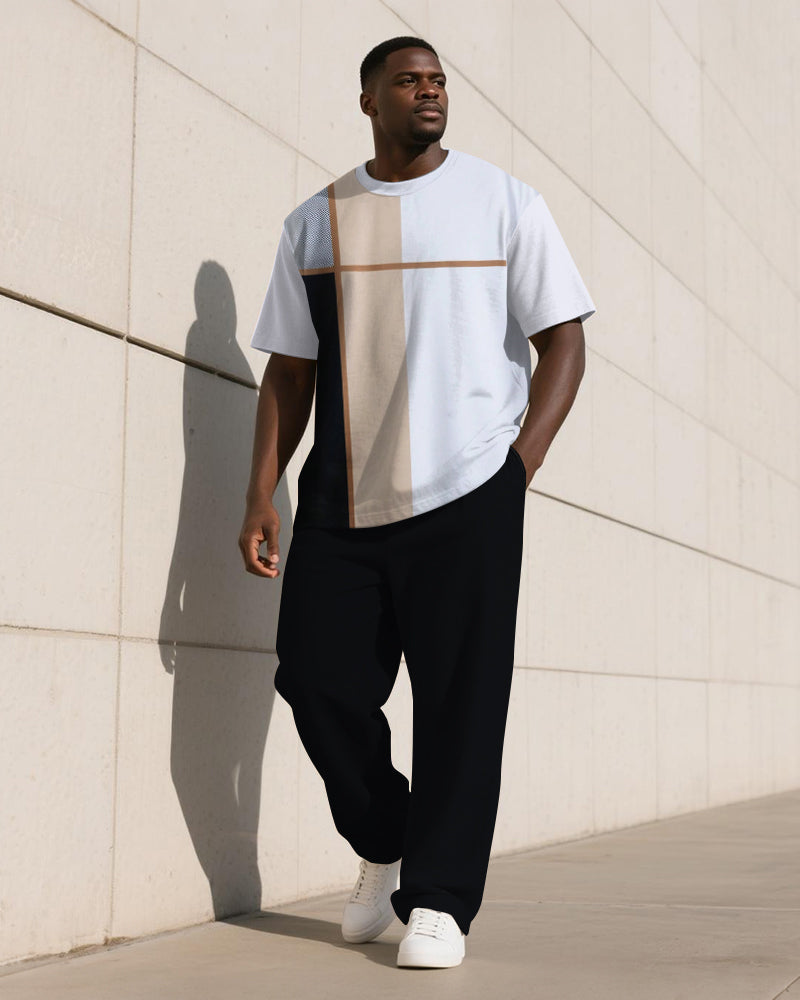 Big & Tall Plaid T-Shirt Pants Set for big men view 1