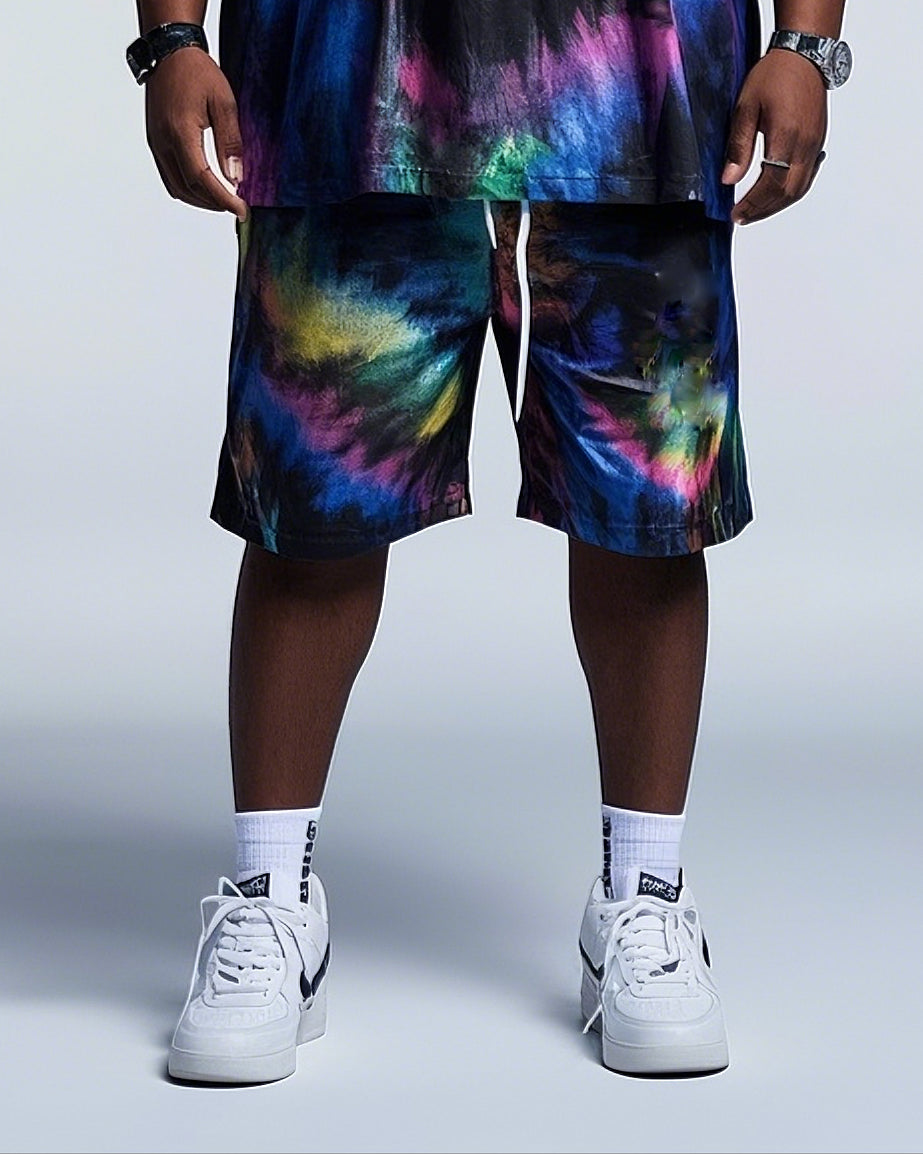 Big & Tall Black Gradient Graphic T-Shirt Shorts Set for big men view 3