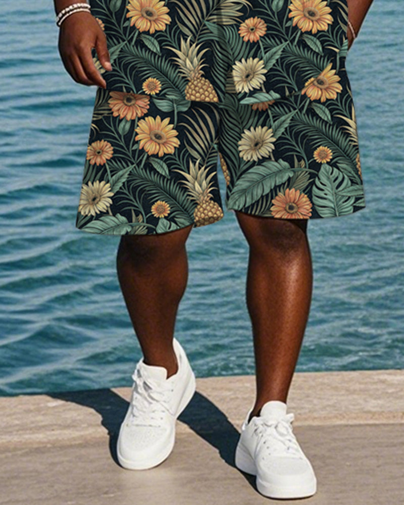 Big & Tall Hawaiian Graphic T-Shirt Shorts Set for big men view 3