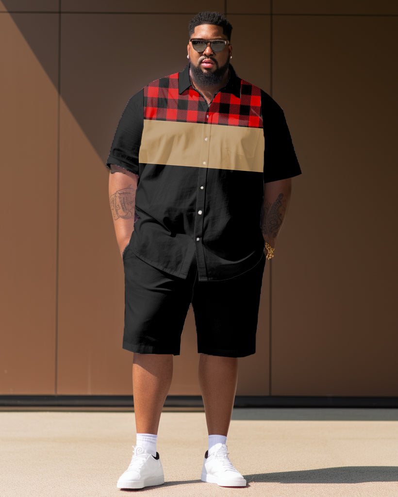 Big & Tall Colorblock Plaid T-Shirt Shorts Set for big men view 1