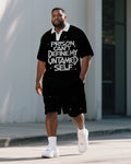 Big & Tall White Graphic Graffiti Polo Shorts Set for big men view 1