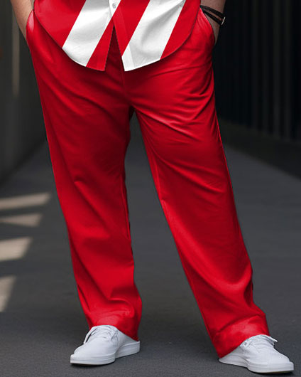 Big & Tall White Red Striped Shirt Pants Set for big men view 3