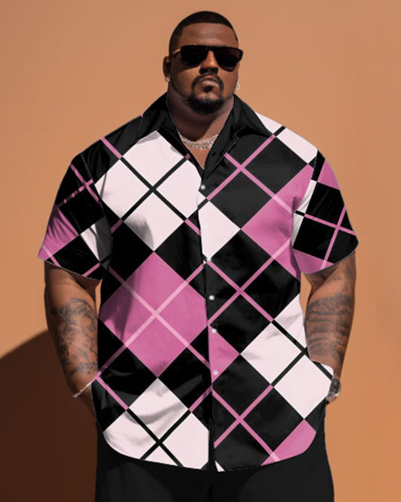 Big & Tall Pink Plaid T-Shirt Shorts Set for big men view 2