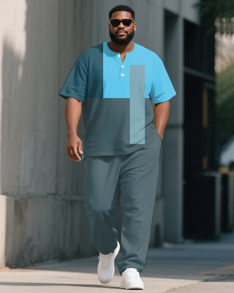 Big & Tall Blue Colorblock T-Shirt Pants Set for big men view 1