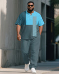 Big & Tall Blue Colorblock T-Shirt Pants Set for big men view 1