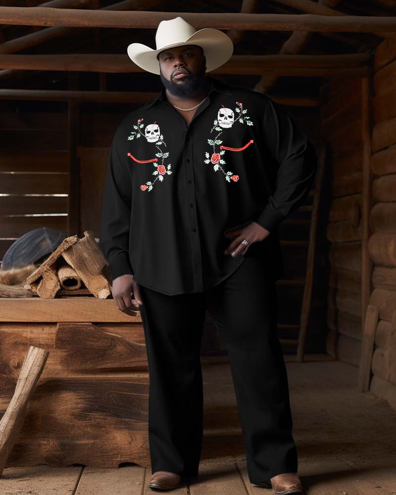 Big & Tall Western Denim Floral Two-piece Set for big men view 1
