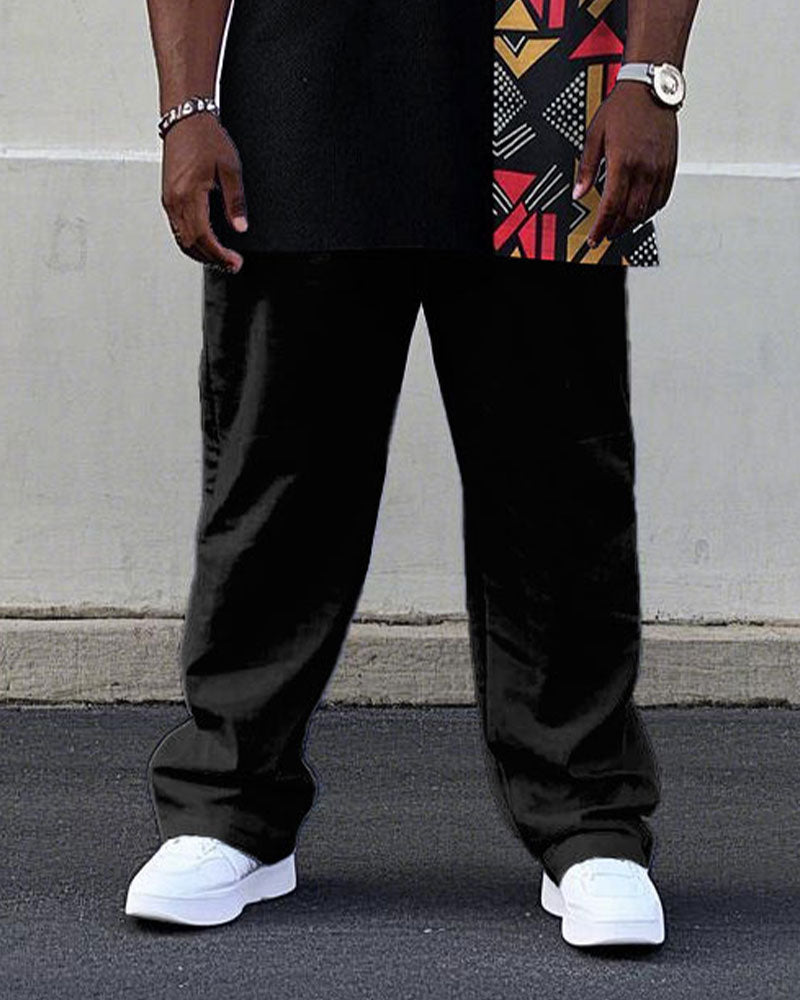 Big & Tall Black Colorblock T-Shirt Pants Set for big men view 3