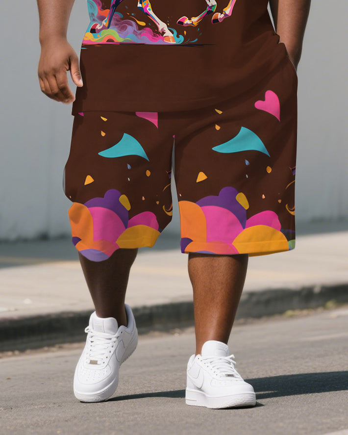Big & Tall Graffiti Streetwear Polo Shorts Set for big men view 3