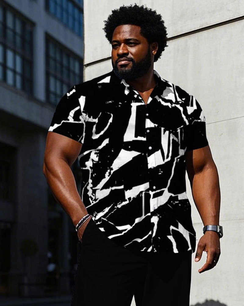 Big & Tall Black Geometric T-Shirt Pants Set for big men view 2