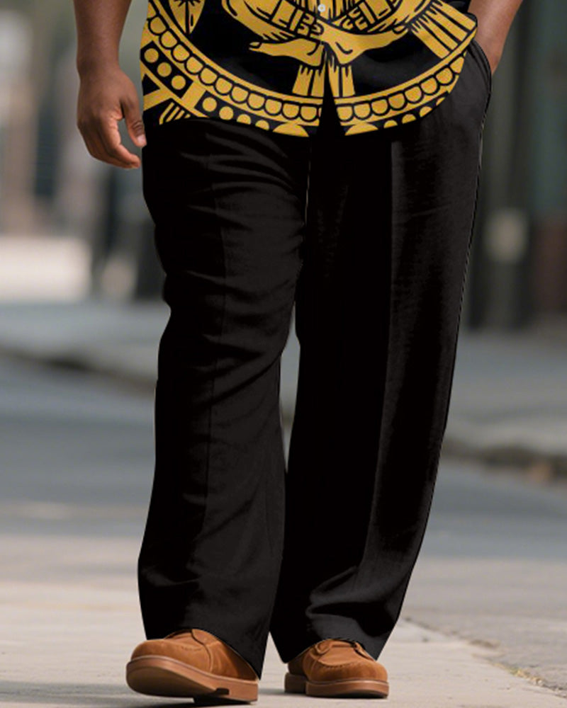 Big & Tall Black Yellow T-Shirt Pants Set for big men view 3