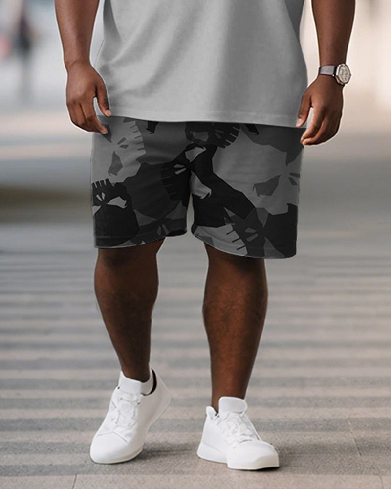 Big & Tall Gray Graphic Skull T-Shirt Shorts Set for big men view 3