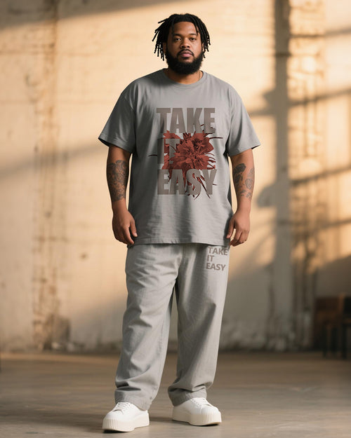 Big & Tall Graphic Graffiti Floral T-Shirt Pants Set for big men view 1