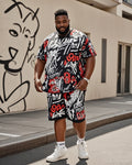 Big & Tall Graffiti T-Shirt Shorts Set for big men view 1