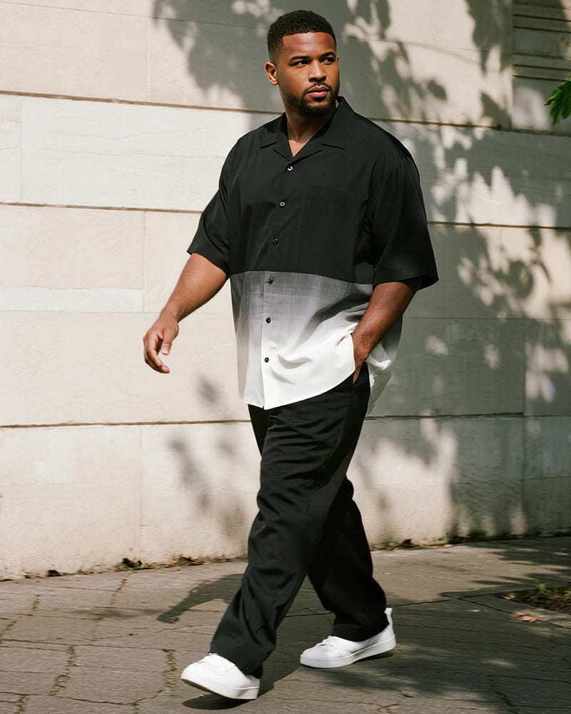 Big & Tall Black Gradient Graphic T-Shirt Pants Set for big men view 1