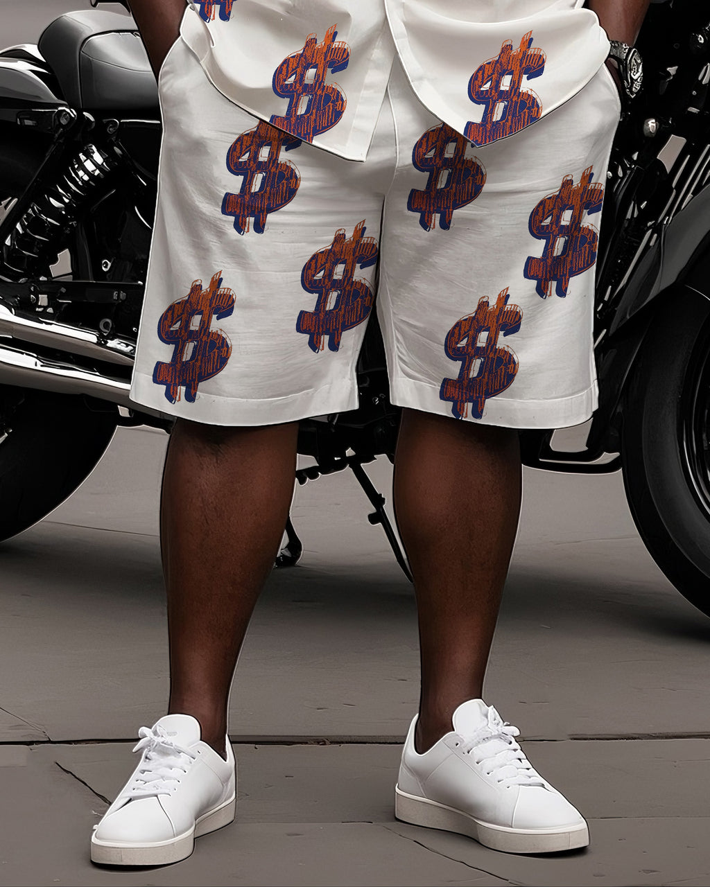 Big & Tall White Purple Graphic T-Shirt Shorts Set for big men view 3