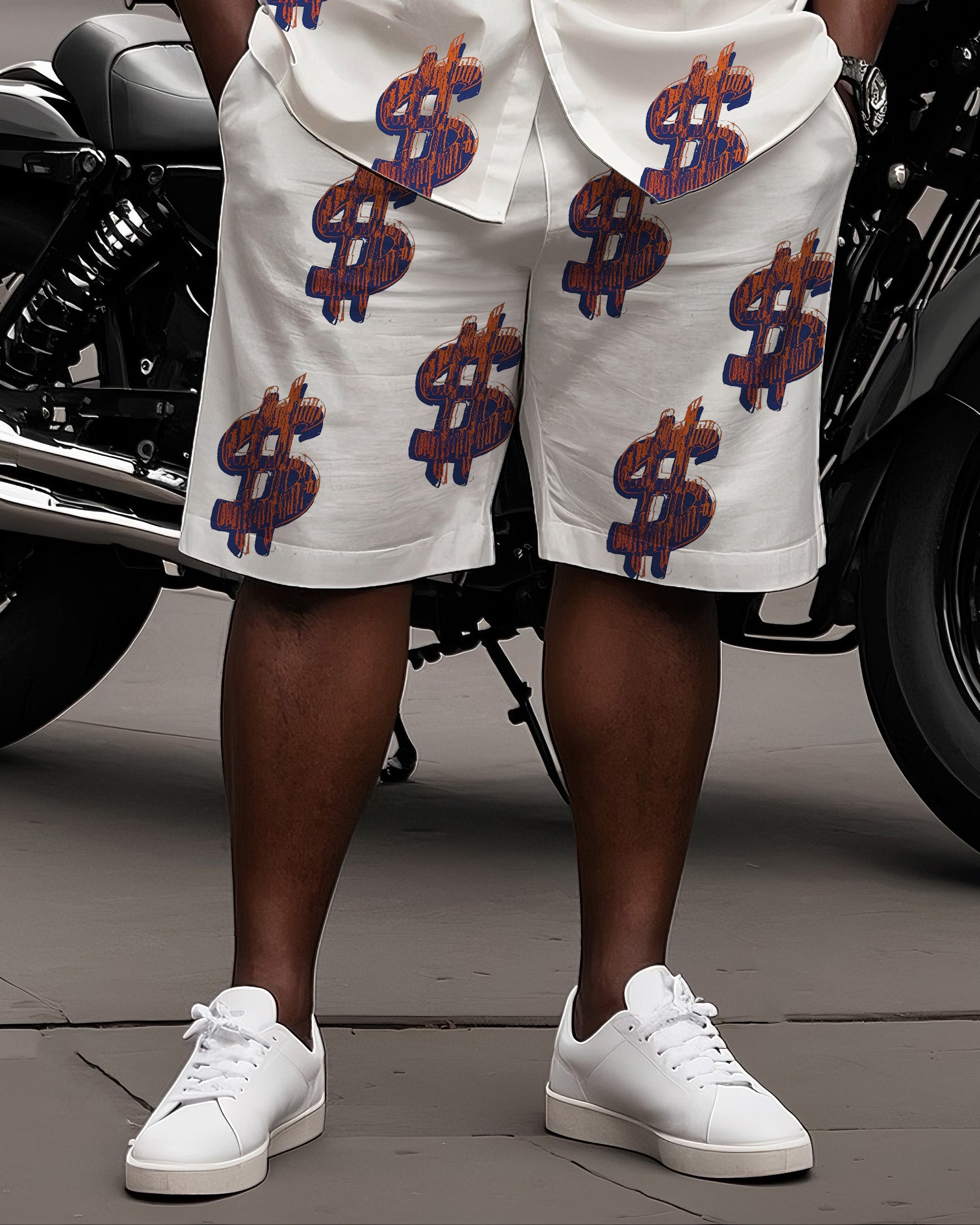 Big & Tall White Purple Graphic T-Shirt Shorts Set for big men view 3
