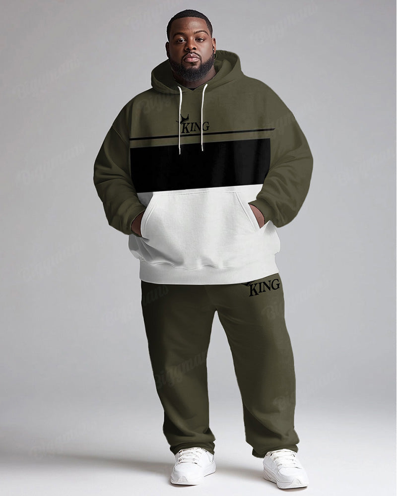 Big & Tall Black Green Graphic Hoodie Sweatpants Set for big men view 1