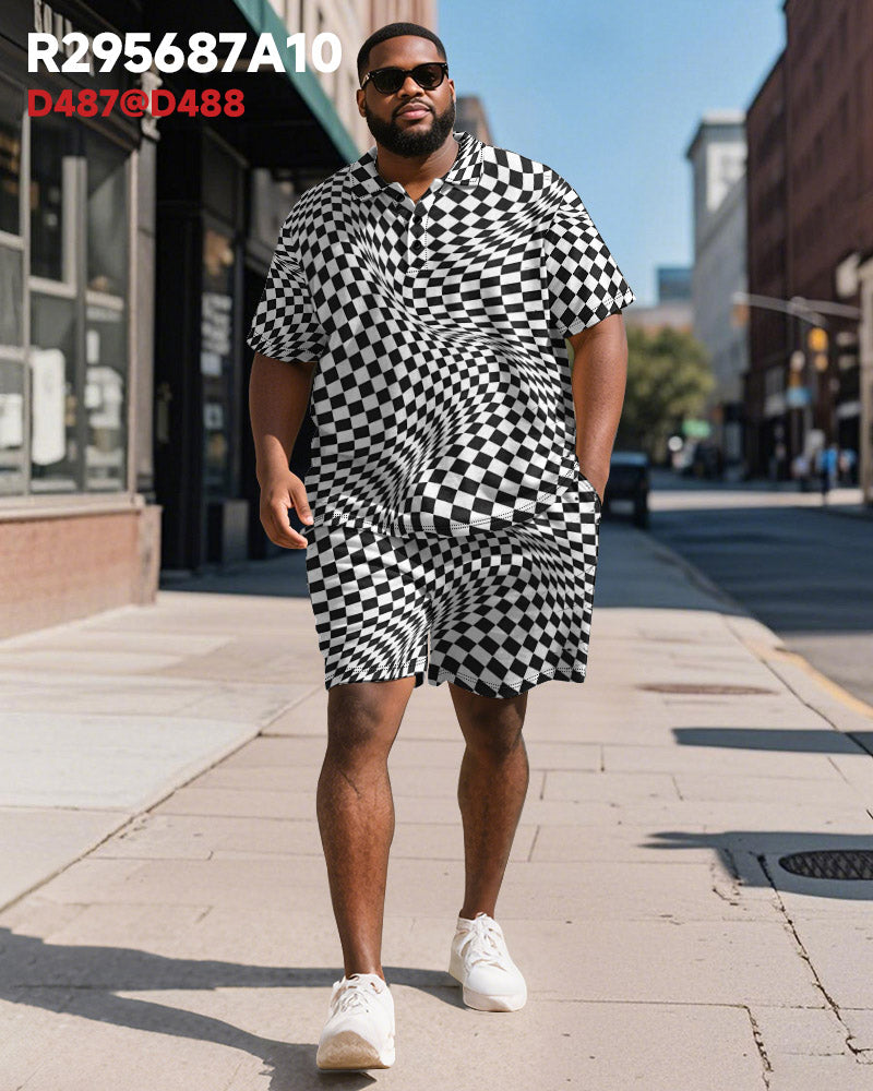 Big & Tall Black Graphic Polo Shorts Set for big men view 2