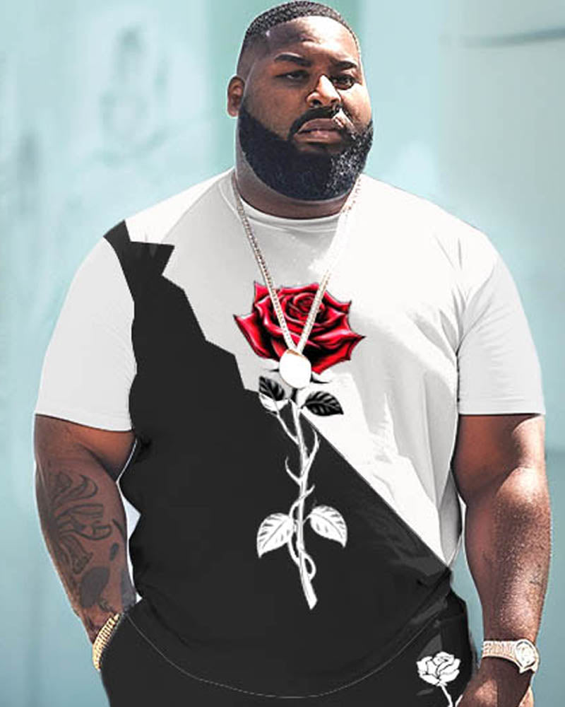 Big & Tall Colorblock Graphic T-Shirt Shorts Set for big men view 2