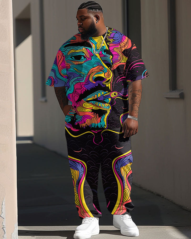 Big & Tall Geometric Graphic T-Shirt Pants Set for big men view 1
