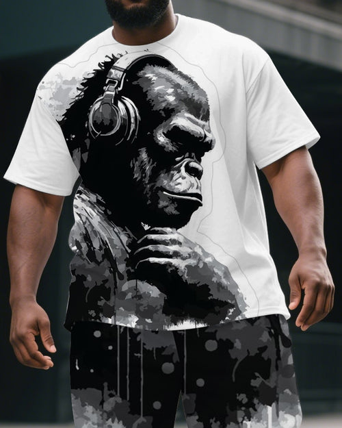 Big & Tall Graphic Streetwear T-Shirt Shorts Set for big men view 2
