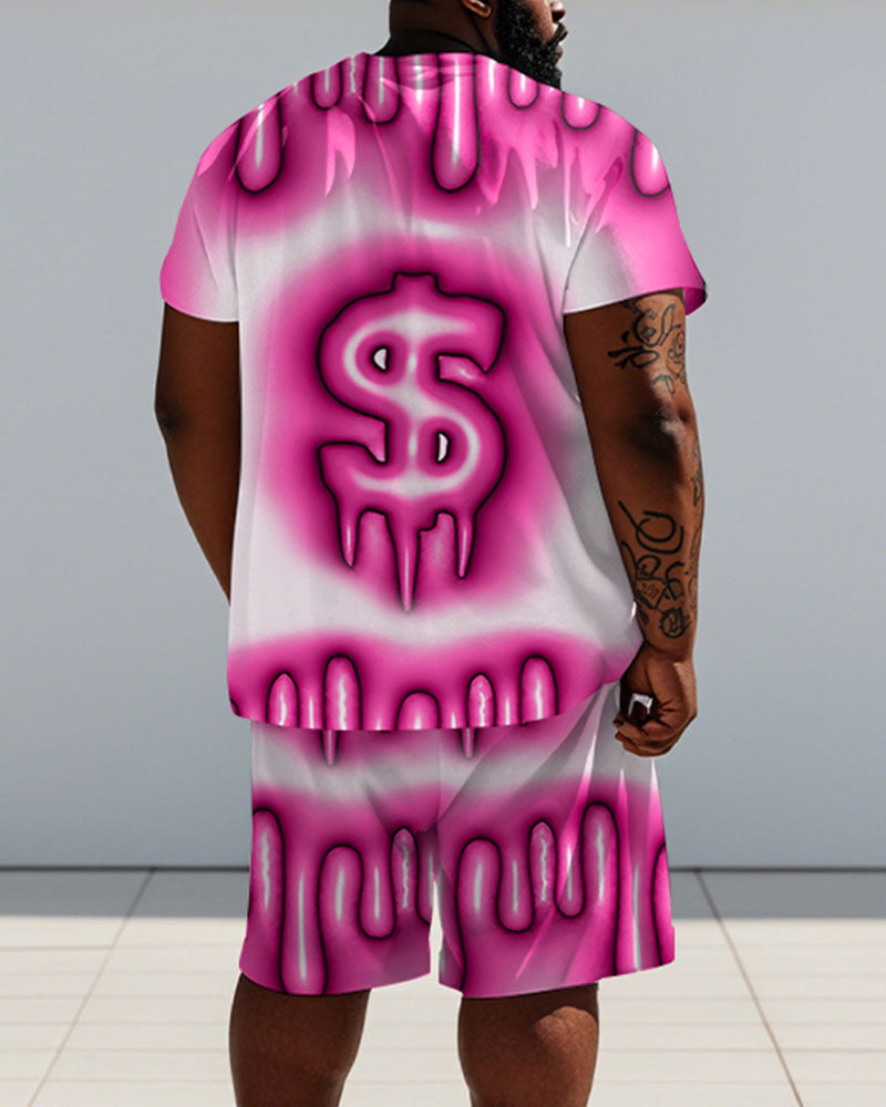 Big & Tall Pink Gradient Graphic T-Shirt Shorts Set for big men view 4
