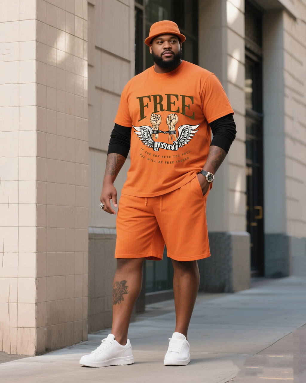 Big & Tall Graphic T-Shirt Shorts Set for big men view 3
