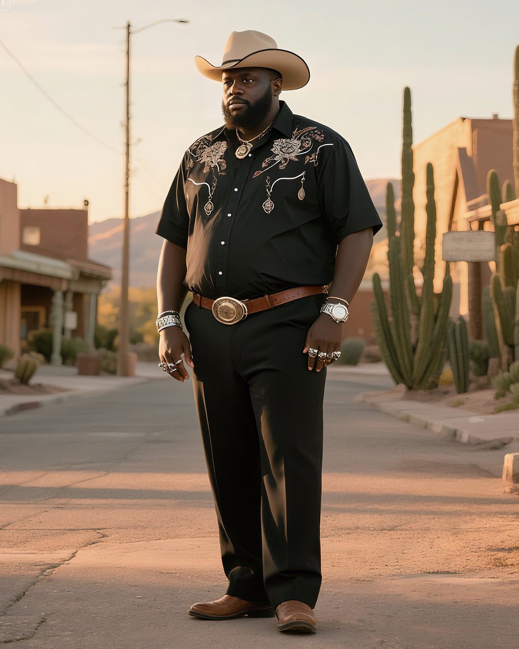 Big & Tall Western T-Shirt Pants Set for big men view 1