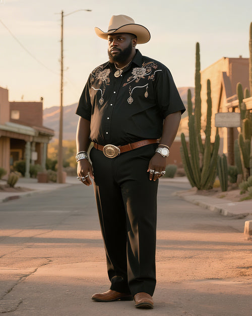 Big & Tall Western T-Shirt Pants Set for big men view 1